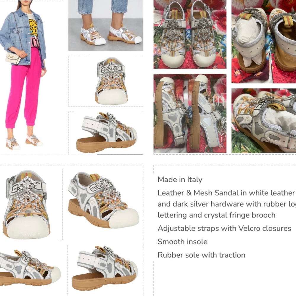 GUCCI SANDALS WITH LOTS OF BLING, WITH DETACHABLE RHINESTONES FOR CASUAL LOOK